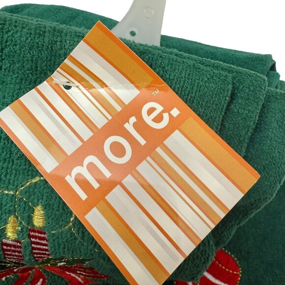 Holiday Towels Bath Set of Three Green Embroidered Bow Holly Candlestick Motif - Picture 10 of 10